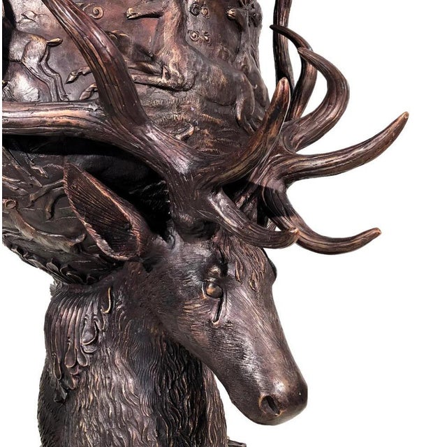 Bronze Stag Garden Planters with Antlers, Set of 2 For Sale - Image 3 of 5