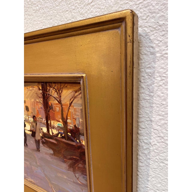 Contemporary Downtown Denver by Kim English | Oil on Board Street scene with pedestrians in urban setting For Sale - Image 3 of 5