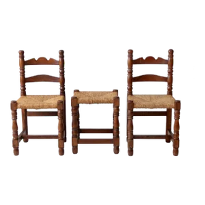 Antique Rush Seat Chairs and Stool Set