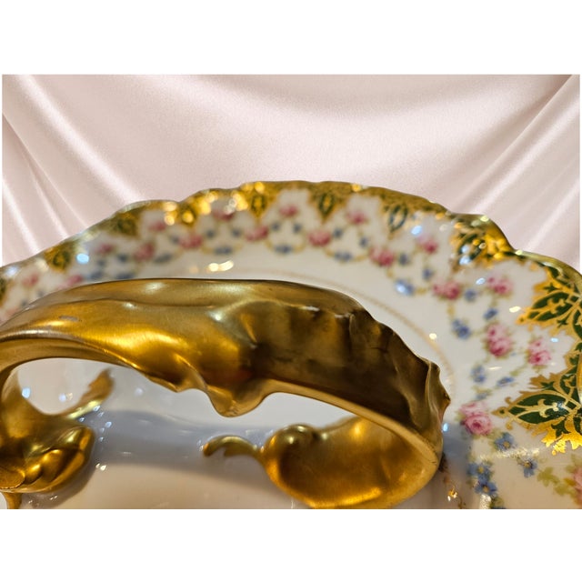 18th Century Limoges France Déposé Hand-Painted Divided Dish With Gold Handle (C. 1891–1914) For Sale - Image 9 of 11