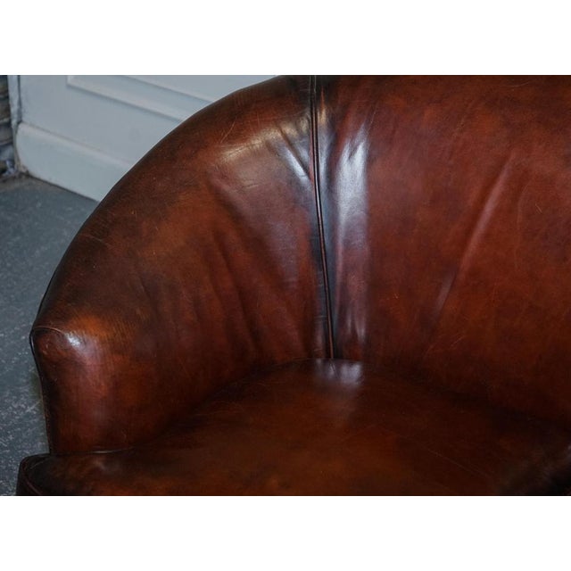 Art Deco Hand Dyed Whiskey Brown Suite Sofa, Armchairs and Ottomans, 1920s, Set of 5 For Sale - Image 6 of 18