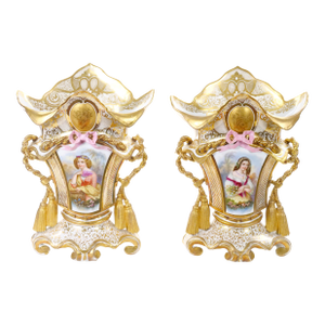 Old Paris Porcelain Vases With Hand-Painted Portraits and Ornate Gilt Decoration