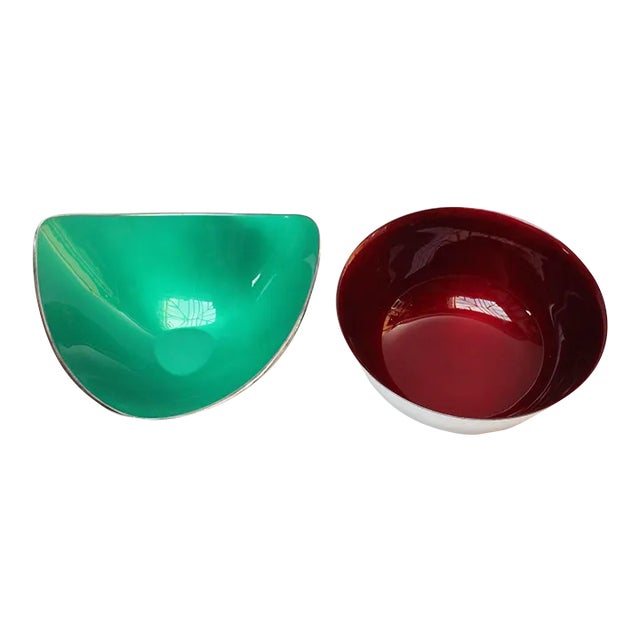 Set of Two Mid-Century Reed and Barton "Color Clad" Green and Ruby Red Silver-Plated Bowls For Sale