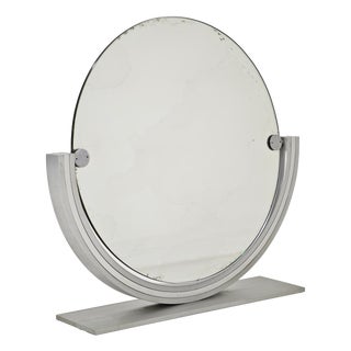 Mid-Century Modern Two-Tone Tilting Table Mirror in Polished Brushed Aluminum, Italy, 1970 For Sale