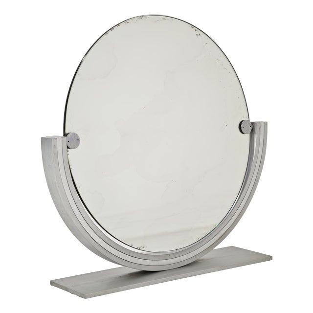 Mid-Century Modern Two-Tone Tilting Table Mirror in Polished Brushed Aluminum, Italy, 1970 For Sale
