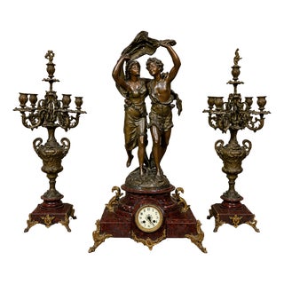 Mantelpiece Set with Clock and Candleholders, Set of 3 For Sale