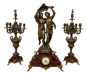 Mantelpiece Set with Clock and Candleholders, Set of 3
