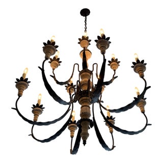 Large Spanish Revival Style Forged Iron Twelve-Light Chandelier For Sale