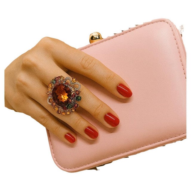 Bochic “Orient” Vintage Diamond, Citrine & Sapphire Ring Set In 18K Gold & Silve For Sale - Image 4 of 9
