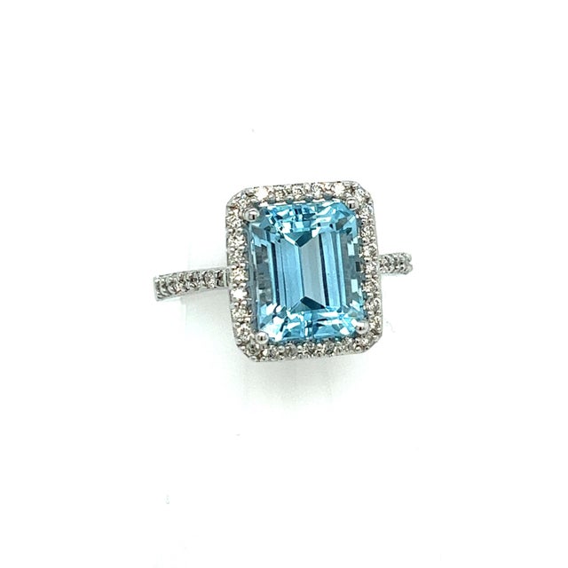 Traditional Natural Topaz Diamond Ring 6.5 14k W Gold 5.1 TCW Certified For Sale - Image 3 of 7