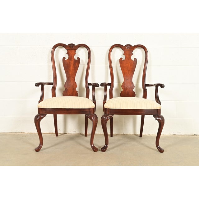 Thomasville Queen Anne Carved Solid Mahogany Armchairs, Pair For Sale - Image 16 of 16