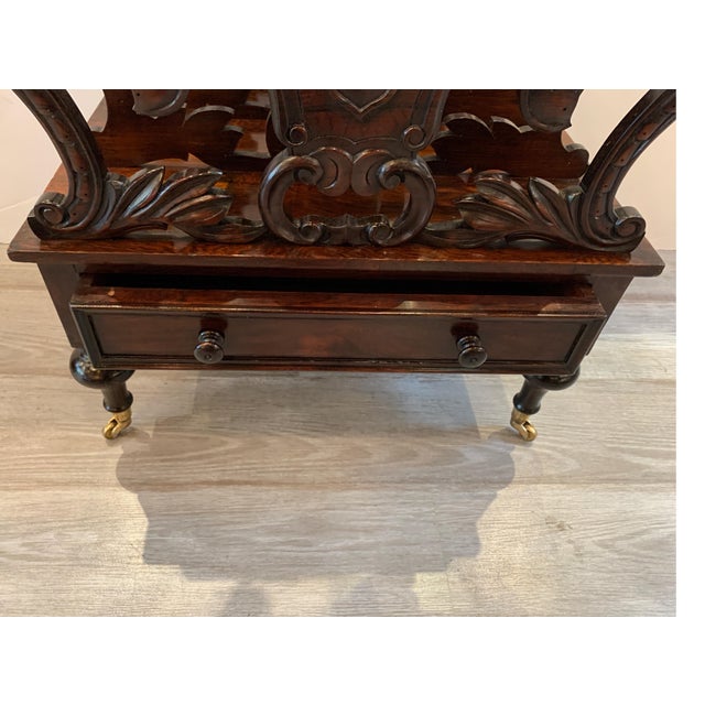 Early Victorian Solid Rosewood Three-Section Canterbury with Drawer and Casters For Sale - Image 14 of 18