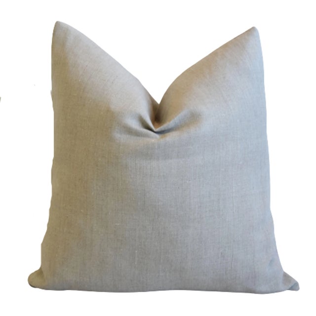 Belgian Taupe Neutral Linen Feather/Down Pillow 24" Square For Sale - Image 4 of 5