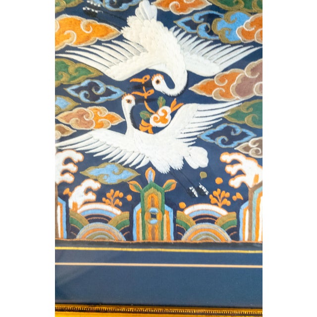 Blue 19th Century Korean Dynasty Silk Embroidered Rank Badge With Cranes For Sale - Image 8 of 9