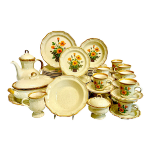 1970s Vintage Americana Arts & Crafts Mikasa Petunia Garden Club Dinnerware - Set of 63.