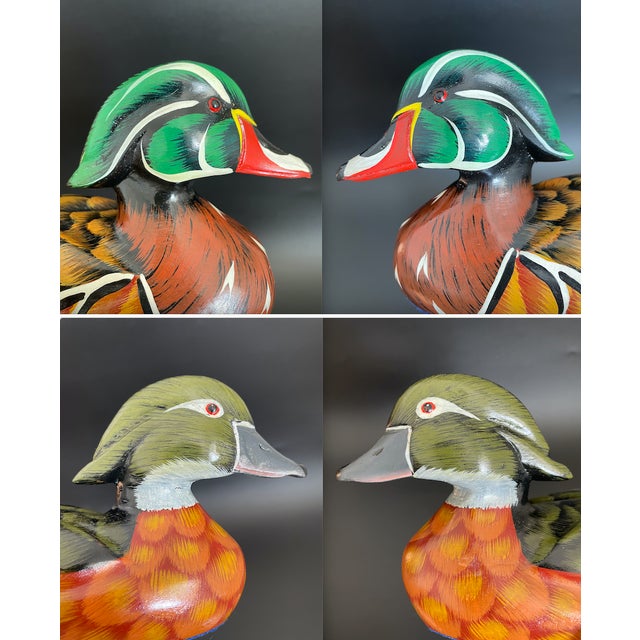 A Pair of Artisan Wood Duck Drake & Hen Decoys For Sale - Image 10 of 12