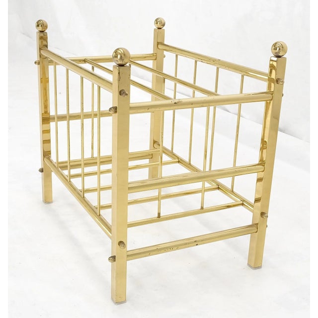 Brass Solid Brass Tube Vintage Mid Century Modern Caddy Magazine Rack Ball Finial For Sale - Image 8 of 12