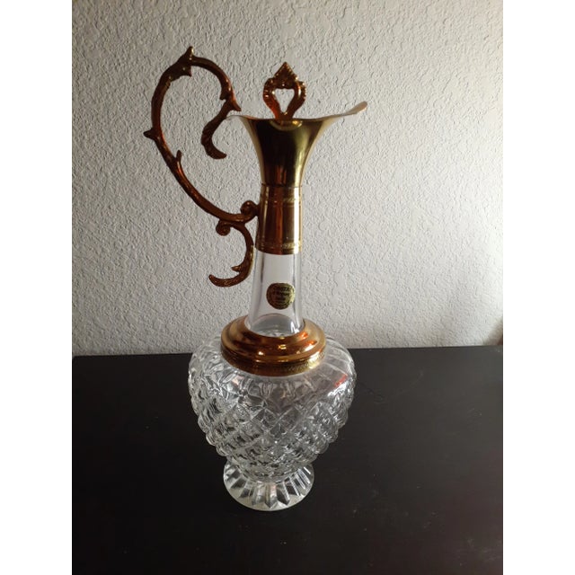 Glass 1960s Cristal D Arques France Decanter with Ornate Brass Handle & Stopper For Sale - Image 7 of 7