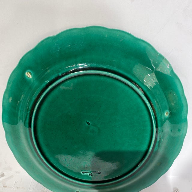 1920s 1920s French Metallica Green Plate With Sunflower Design For Sale - Image 5 of 6