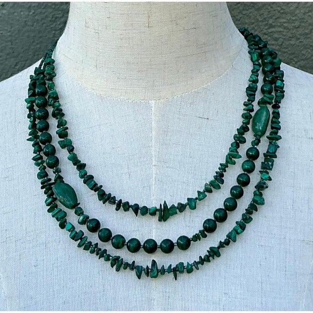 Vintage Boho Malachite Three-Stranded Necklace For Sale - Image 12 of 12