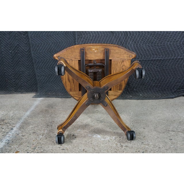 Mid Century Oak Bentwood Windsor Barrel Back Swivel Bankers Office Desk Chair For Sale - Image 17 of 18