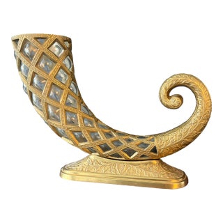 Mid 20th Century Hollywood Regency Gilt & Hand-Blown Glass Cornucopia Centerpiece For Sale