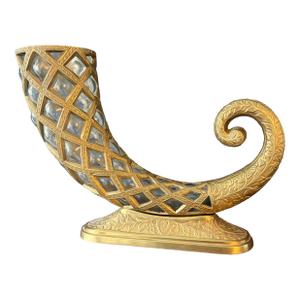 Mid 20th Century Hollywood Regency Gilt & Hand-Blown Glass Cornucopia Centerpiece