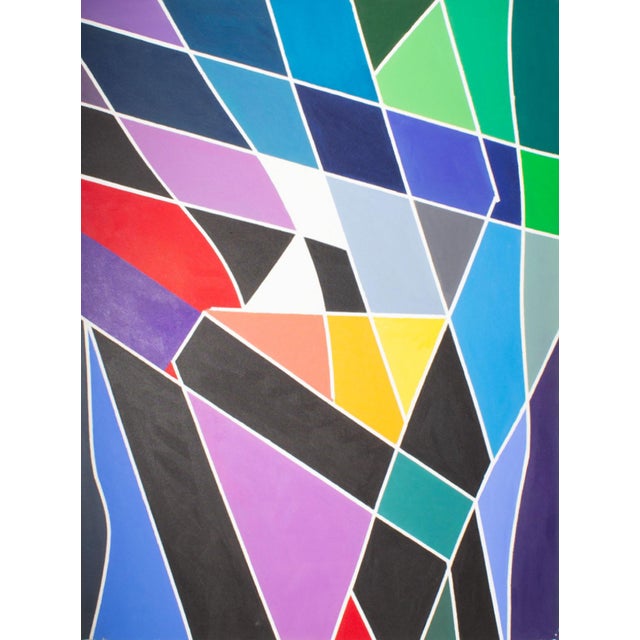 A 1970s acrylic on canvas painting by the American artist Halim Scott (1925-1997). This abstract work depicts shards of...