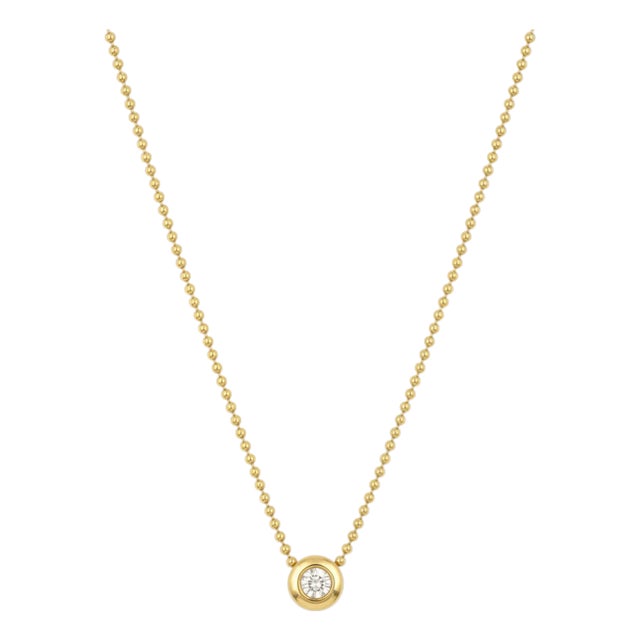 Bezel Set Diamond Pendant on 18k Yellow Gold Ball Chain Necklace For Sale