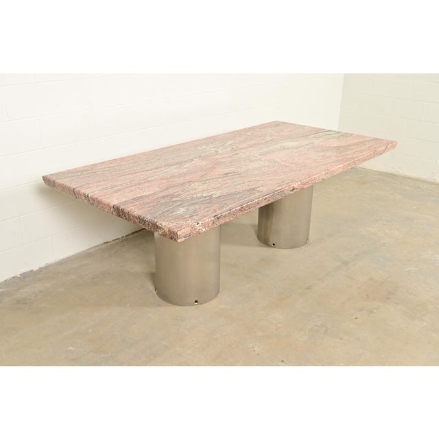 Postmodern Matteo Grassi Style Modern Italian Granite and Steel Double Pedestal Dining Table, Circa 1970s For Sale - Image 3 of 10