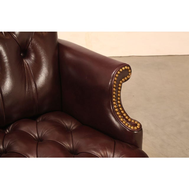 Late 20th Century Hancock & Moore Pair of Tufted Leather and Mahogany Armchairs For Sale - Image 5 of 18