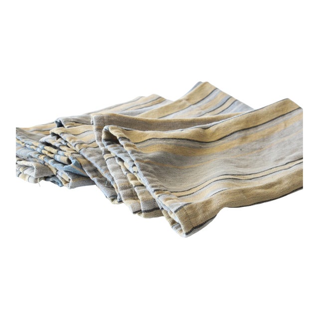 French Ticking Stripe Kitchen Towels, Chambray For Sale