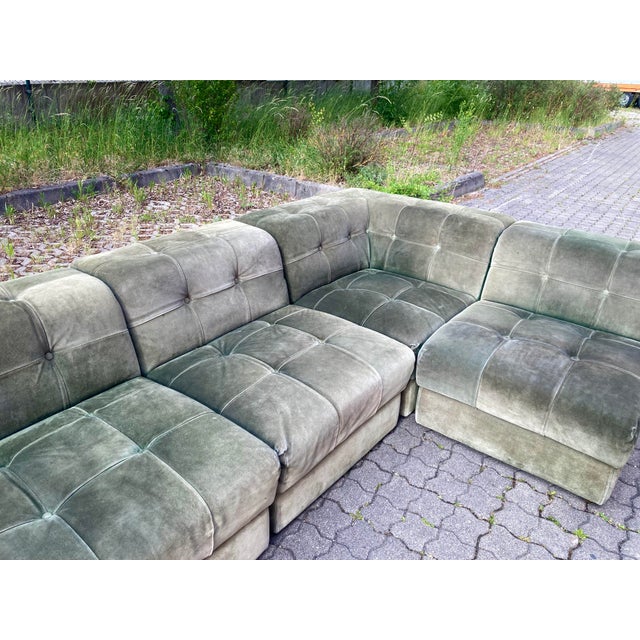 Vintage Green Suede Modular Sofa, 1970s, Set of 5 For Sale - Image 9 of 18