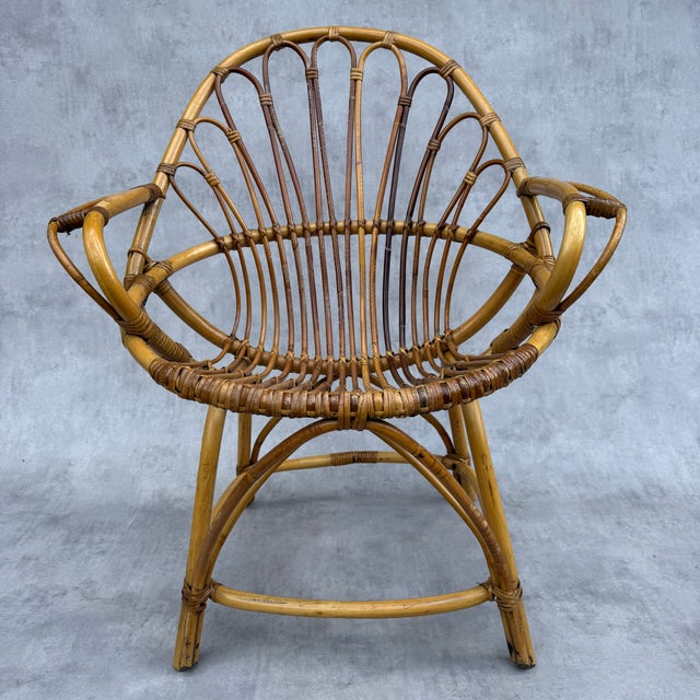 Vintage Rattan Armchairs, France, 1960s, Set of 10 For Sale - Image 4 of 13