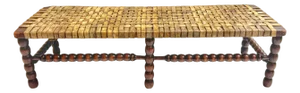 Early 19th Century English Bobbin-Leg Footstool or Low Bench with Woven Rawhide