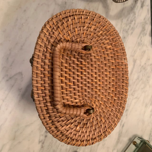 Vintage Asian Wicker Brass Lunch Basket or Purse For Sale - Image 4 of 10