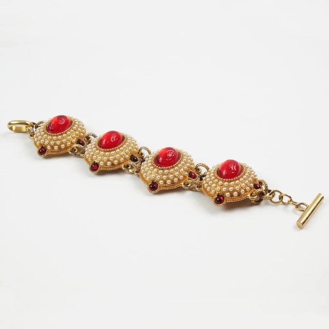 Chantal Thomass Jeweled Bracelet Pearl and Red Cabochons For Sale - Image 4 of 9