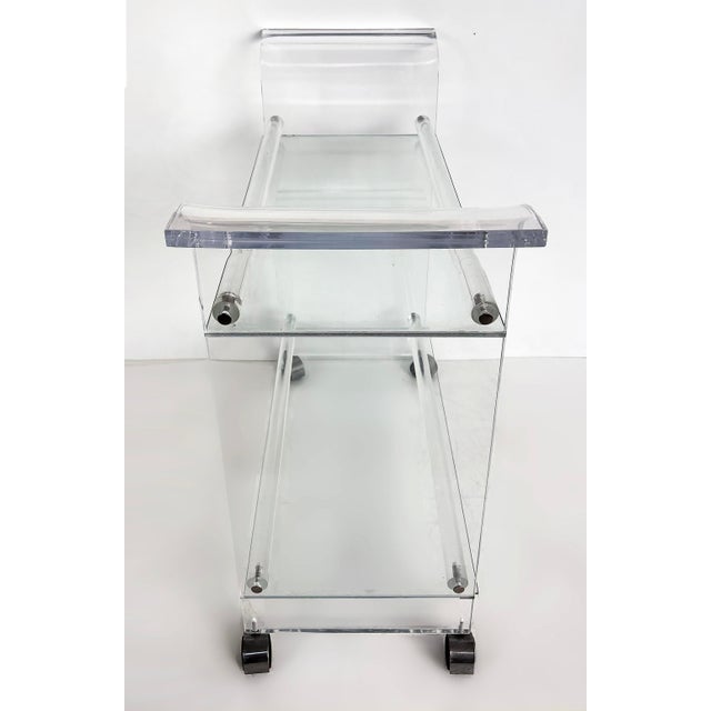Late 20th Century Late 20th Century Lucite 2-Tiered Rolling Bar/Serving Cart on Casters For Sale - Image 5 of 9