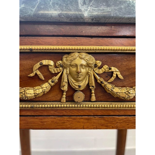 1970s Vintage Green Marble Top Stand on Wheels With Gold Colored Motif of Woman. For Sale - Image 9 of 9