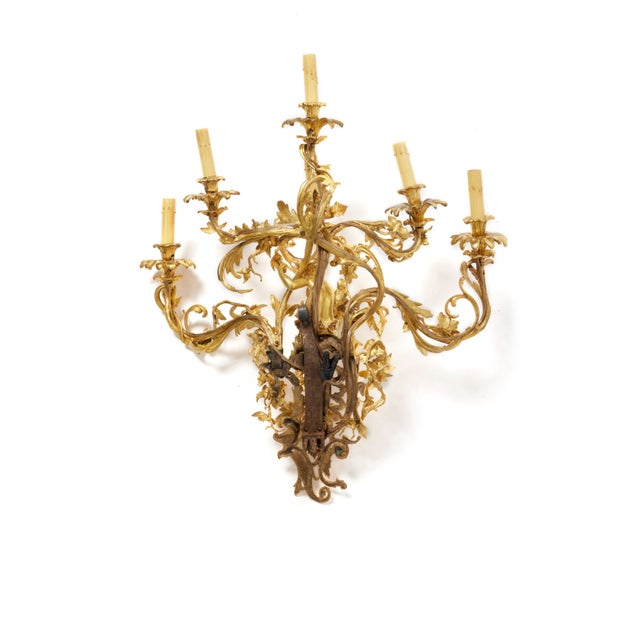 Traditional A Pair of Gilt Bronze Six-Light Wall Lights in the Manner of Francesco Ladatte For Sale - Image 3 of 6
