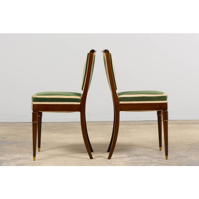 1930s French Art Deco Mahogany Dining Chairs in Olive Green Velvet - Set of 6 For Sale - Image 15 of 18