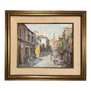 1960s Antonis L. Karafyllakis - Mediterranean Street Scene, Oil on Canvas
