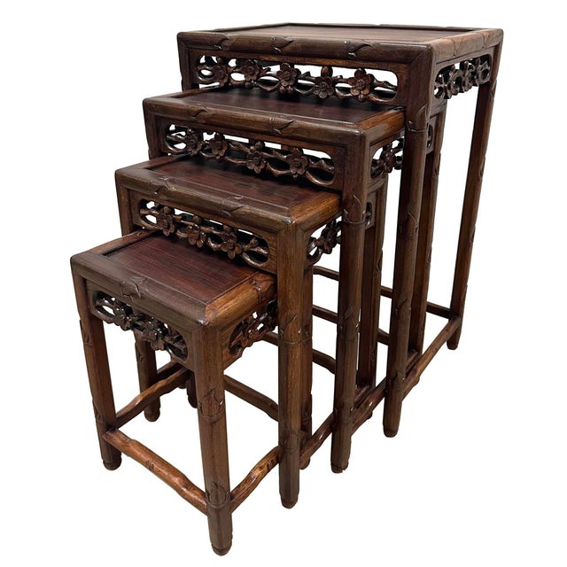 Chinese Early 20th Century Antique Chinese Nest of Four Nesting Tables, Hand-Crafted For Sale - Image 3 of 16