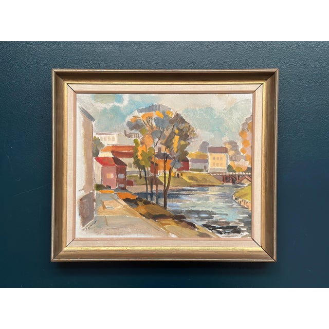 B. Lundqvist, Riverside Village, 1960s, Oil on Canvas, Framed For Sale - Image 6 of 18