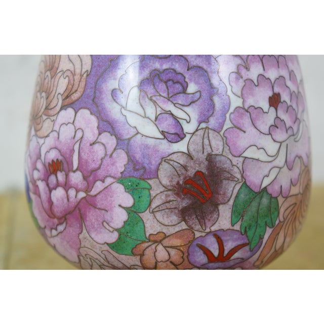 Chinese Brass Cloisonne Enamel Chrysanthemum Bud Vase on Stand 8" For Sale - Image 10 of 13