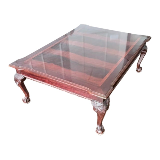 Late 20th Century Traditional Mahogany Coffee Table – Inlaid Veneer Top, Ball & Claw Feet For Sale
