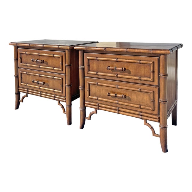 Vintage Faux Bamboo Aloha Nightstands or End Side Tables by Thomasville, A Pair For Sale