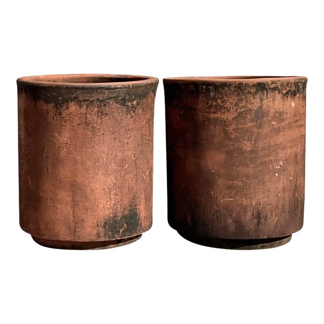 Vintage Terracotta Cylinder Planters -Pair For Sale