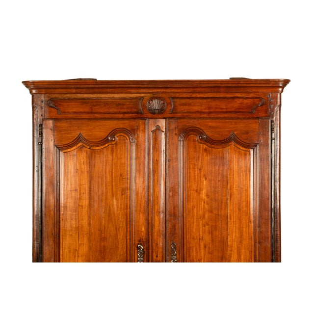 Wood Antique French 18th Century Provincial Carved Cherry Wood Armoire Wardrobe 1780 For Sale - Image 7 of 10