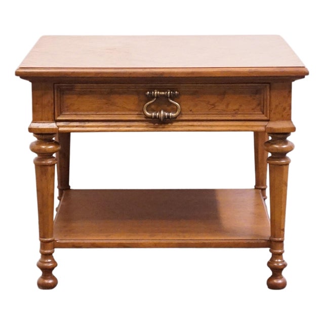 Drexel Furniture Solid Pecan Italian Mediterranean Style 26" Square Accent End Table W. Bookmatched Top For Sale